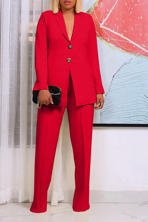 Solid Color Suit Collar Button Two-piece Set Suit