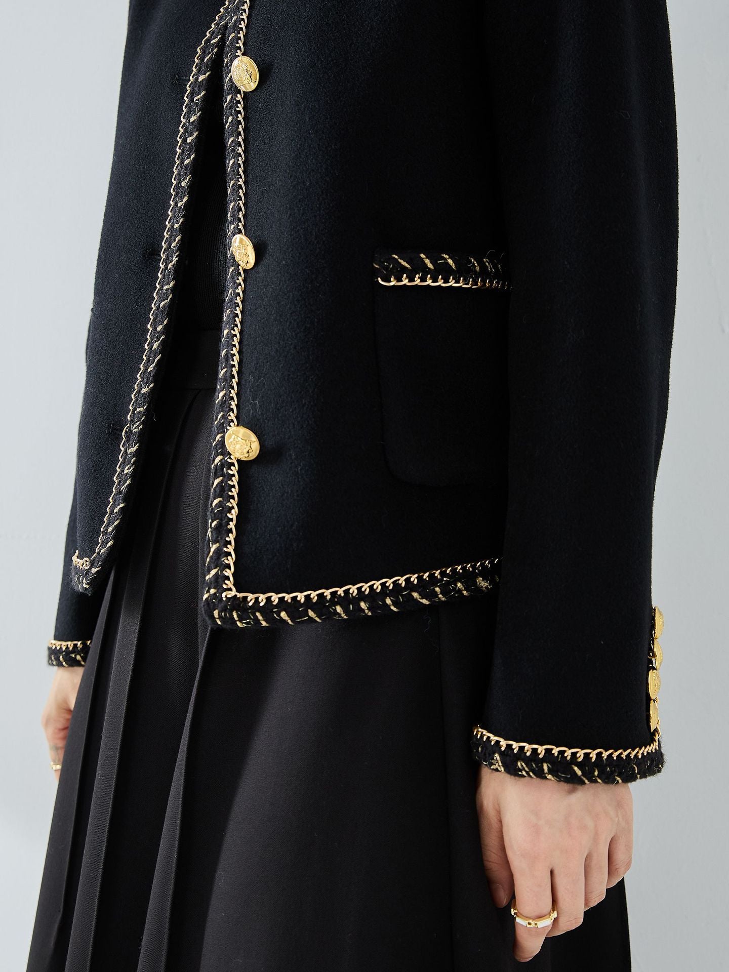 Heavy Industry Woven Chain Classic Style Double-faced Woolen Goods Coat