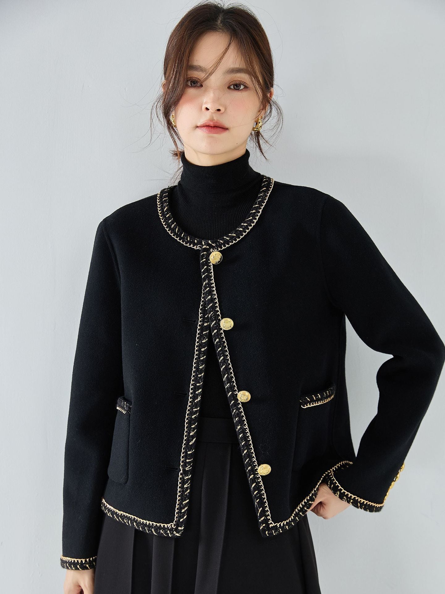 Heavy Industry Woven Chain Classic Style Double-faced Woolen Goods Coat