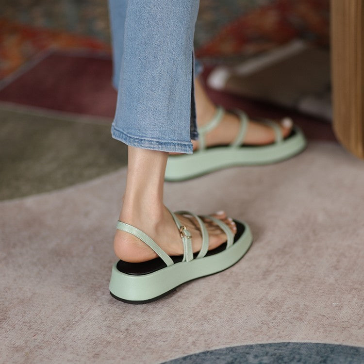 Summer Women's Soft Sole Casual Leather Platform Sports Sandals