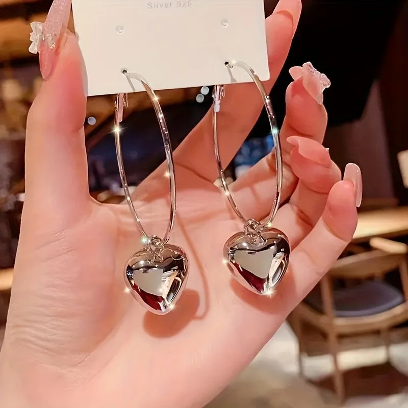 Fashion Heart-Shaped Pendant Hollow Earrings
