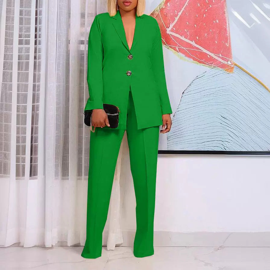 Solid Color Suit Collar Button Two-piece Set Suit