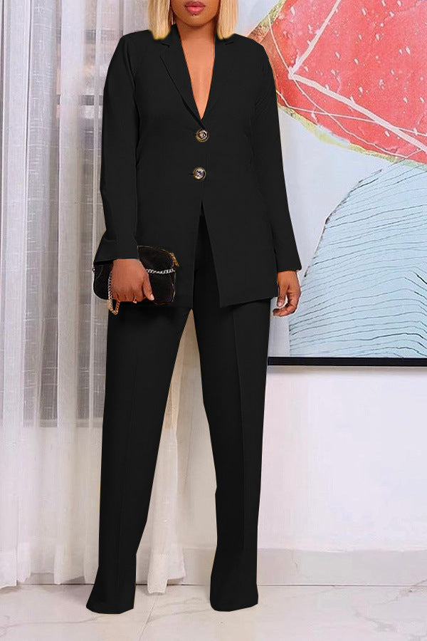 Solid Color Suit Collar Button Two-piece Set Suit
