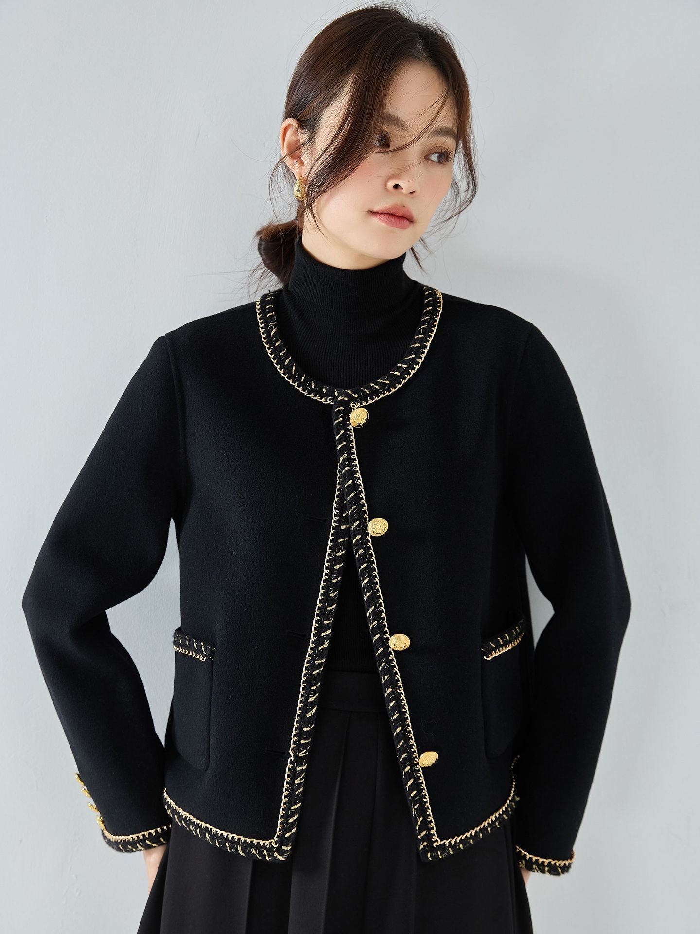 Heavy Industry Woven Chain Classic Style Double-faced Woolen Goods Coat