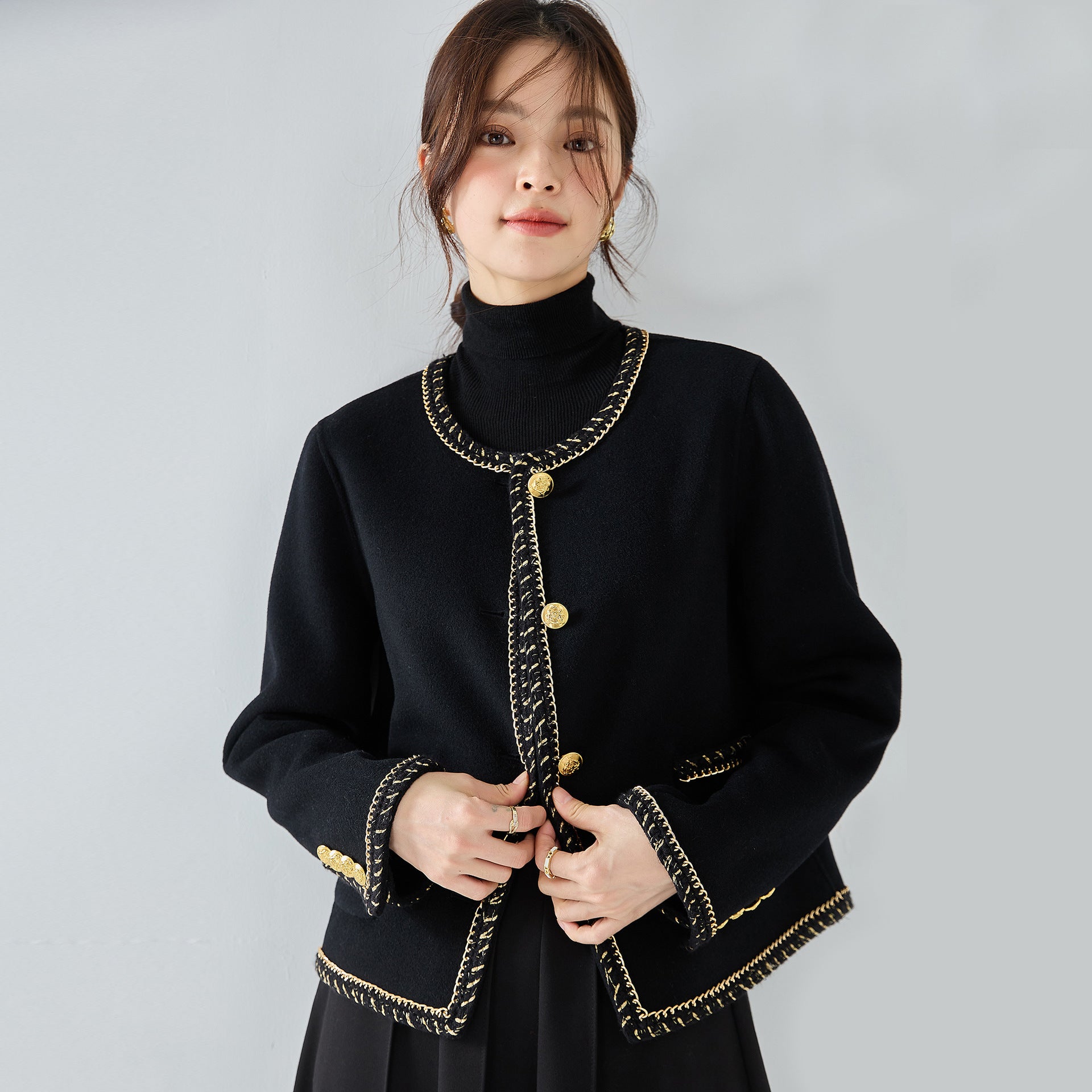 Heavy Industry Woven Chain Classic Style Double-faced Woolen Goods Coat
