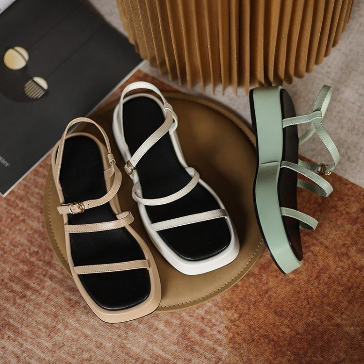 Summer Women's Soft Sole Casual Leather Platform Sports Sandals